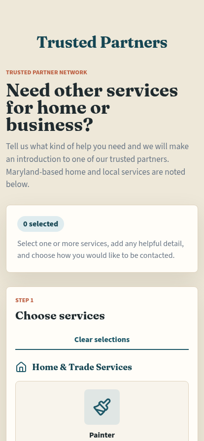 Trusted Partners form on a mobile phone